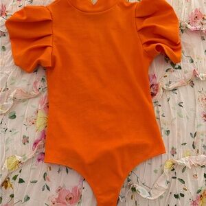 TCEC Bold Orange Puff Sleeve Bodysuit